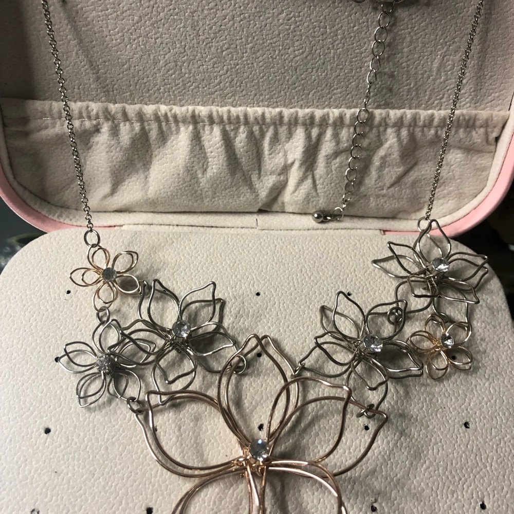 Gold and Silver Tone Floral Statement Necklace